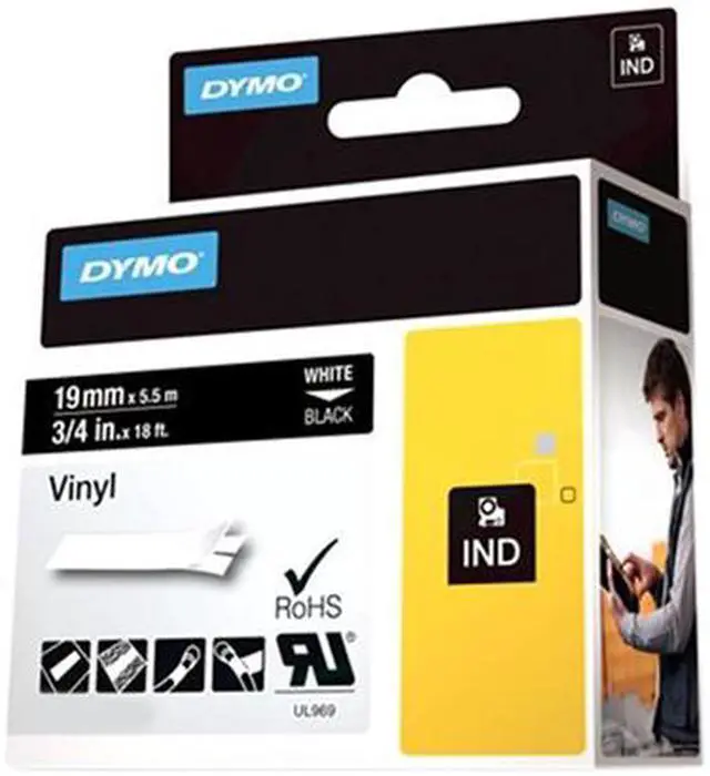 Alt view image 3 of 3 - Dymo 1805436 IND Vinyl Labels 3/4", White on Black - 1 Roll