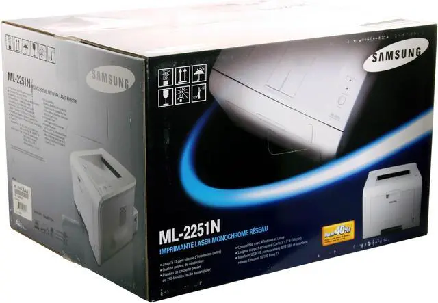 Alt view image 8 of 8 - Samsung ML-2251N Workgroup Up to 20 ppm Monochrome Ethernet (RJ-45) / LPT / USB Laser Printer
