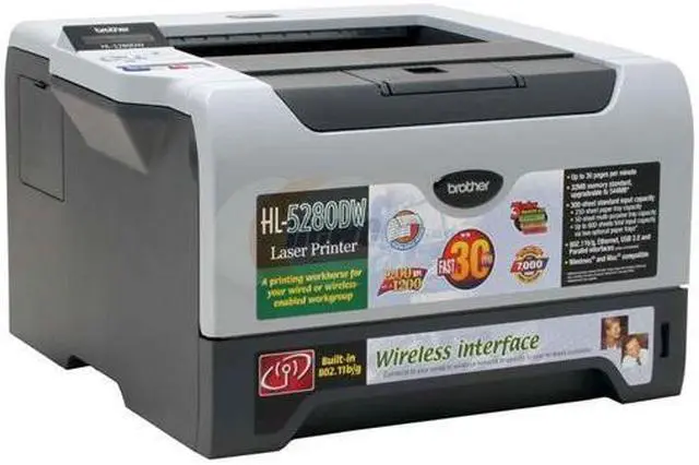 Alt view image 4 of 12 - Brother HL-5280DW Workgroup Up to 30ppm; up to 13 sides per minute in duplex mode Monochrome Ethernet (RJ-45) / LPT / USB / Wi-Fi Laser Printer