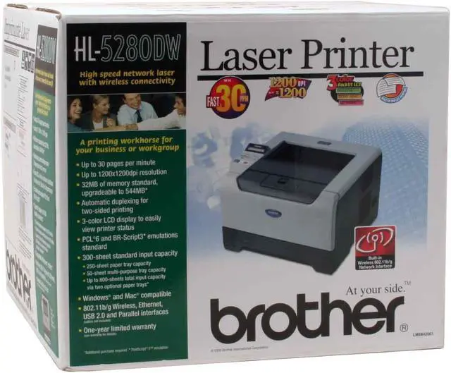 Alt view image 12 of 12 - Brother HL-5280DW Workgroup Up to 30ppm; up to 13 sides per minute in duplex mode Monochrome Ethernet (RJ-45) / LPT / USB / Wi-Fi Laser Printer