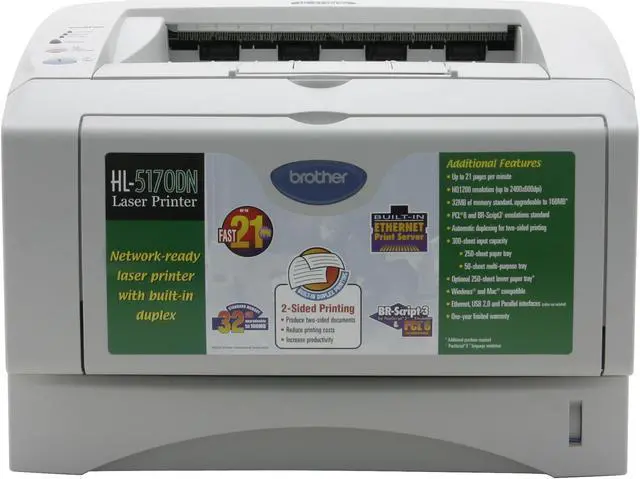 Alt view image 3 of 10 - Brother HL Series HL-5170DN Up to 21 ppm Monochrome Ethernet (RJ-45) / LPT / USB Laser Printer