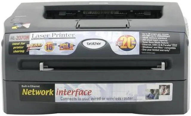 Alt view image 3 of 9 - Brother HL Series HL-2070N Workgroup Up to 20 ppm Monochrome Ethernet (RJ-45) / LPT / USB Laser Printer