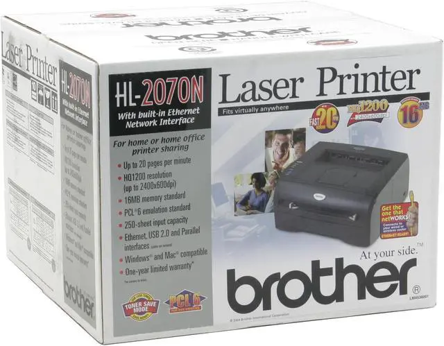 Alt view image 9 of 9 - Brother HL Series HL-2070N Workgroup Up to 20 ppm Monochrome Ethernet (RJ-45) / LPT / USB Laser Printer