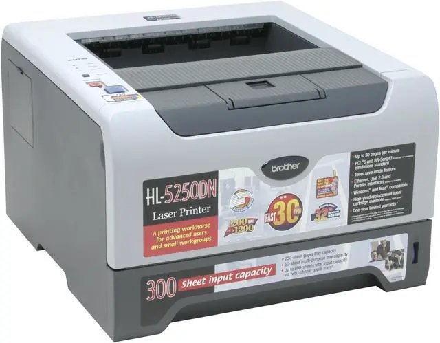 Alt view image 4 of 10 - Brother HL Series HL-5250DN Workgroup Up to 30 ppm Monochrome Ethernet (RJ-45) / LPT / USB Laser Printer