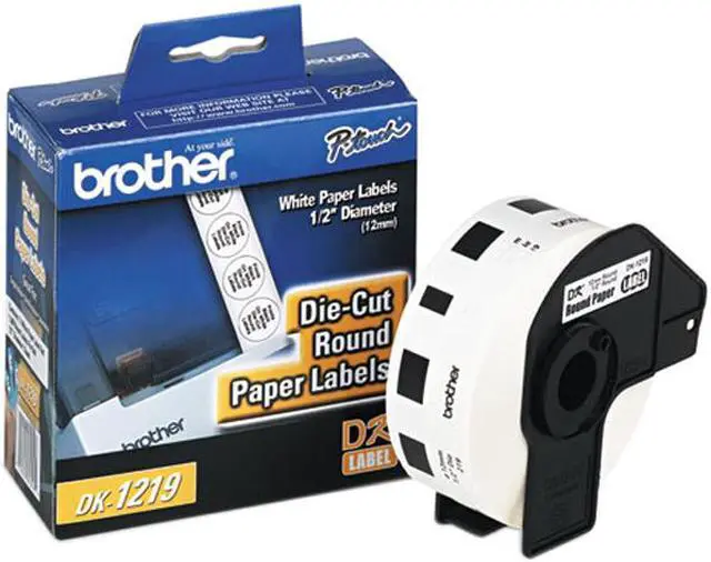 Main image of Brother DK1219 Die-Cut Round Paper Labels, 1/2" dia, 1200/Roll, White