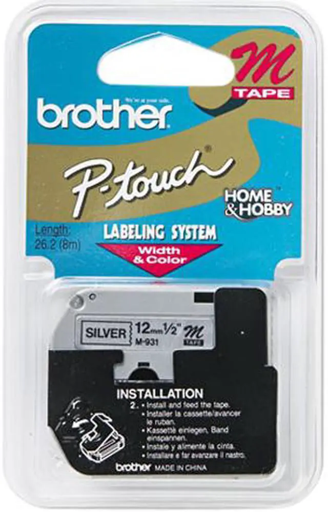 Main image of Brother P-Touch M931 M Series Tape Cartridge for P-Touch Labelers, 1/2w, Black on Silver