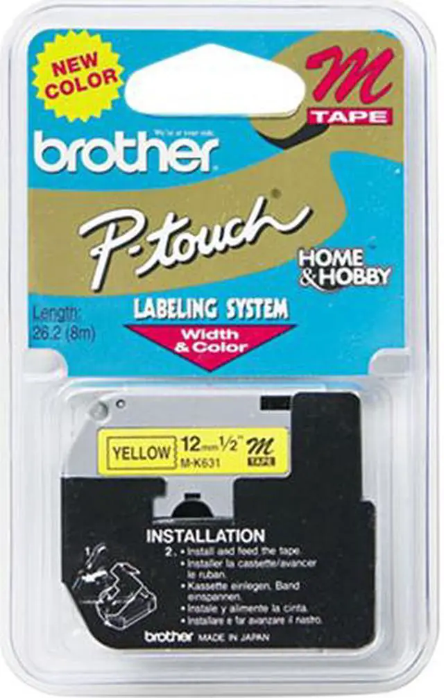 Main image of Brother P-Touch MK631 M Series Tape Cartridge for P-Touch Labelers, 1/2w, Black on Yellow