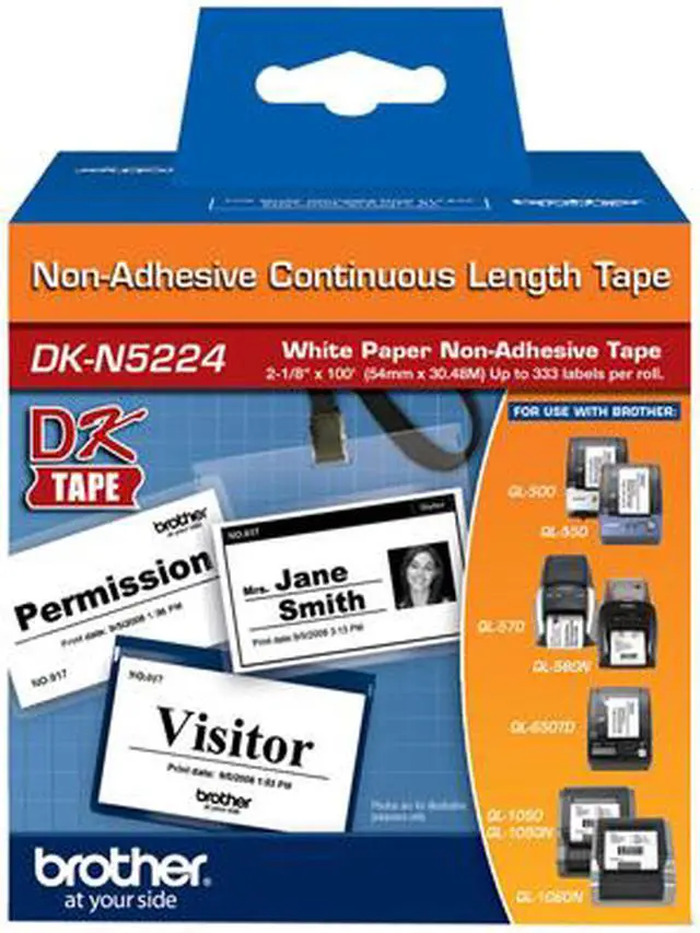 Alt view image 2 of 2 - Brother DKN5224 2.1 in x 100 ft (54 mm x 30.4 m) Black on White Non-Adhesive Continuous Length Paper Tape
