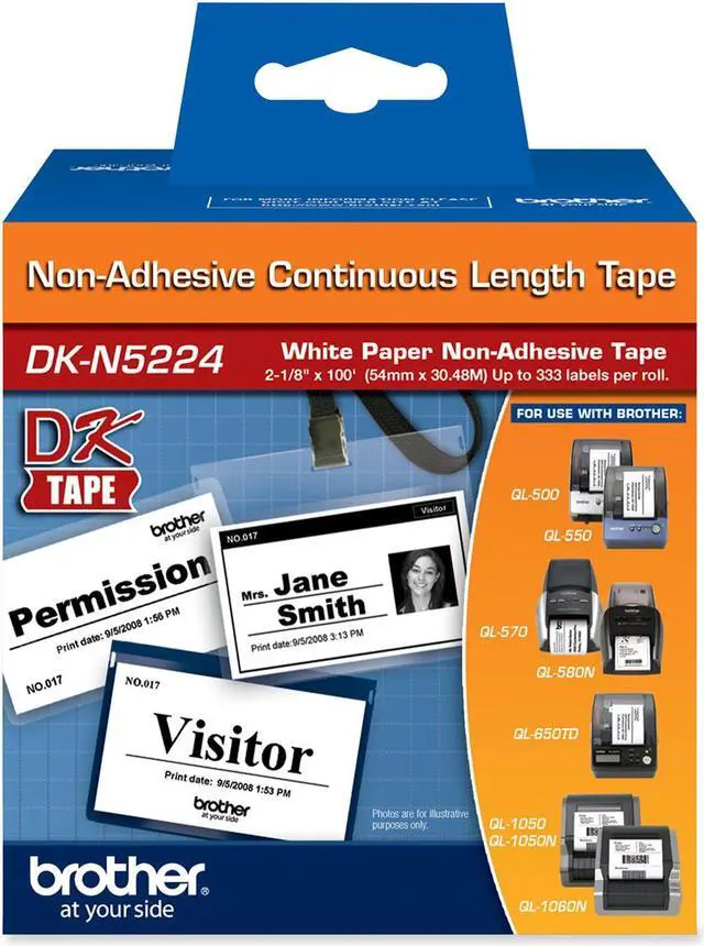 Main image of Brother DKN5224 2.1 in x 100 ft (54 mm x 30.4 m) Black on White Non-Adhesive Continuous Length Paper Tape
