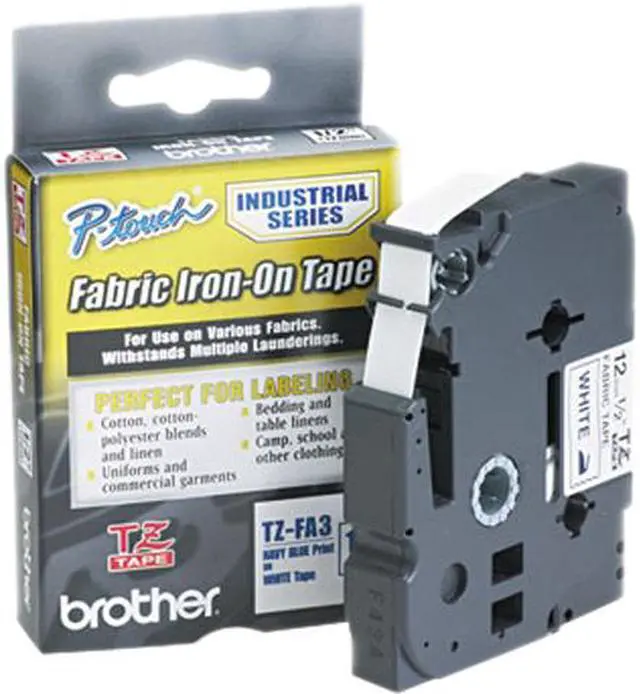 Main image of Brother TZE-FA3 12mm (0.47") Navy Blue on White Fabric Iron-on Tape for P-touch 3m (9.8 ft)