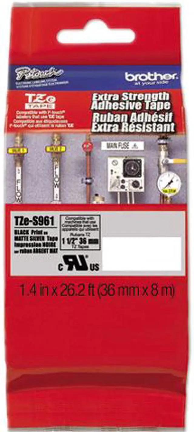 Main image of Brother TZES961 P-touch Laminated Tape, 36mm (1.4") Black on Matte Silver Tape with Extra Strength Adhesive, 8m(26.2 ft)