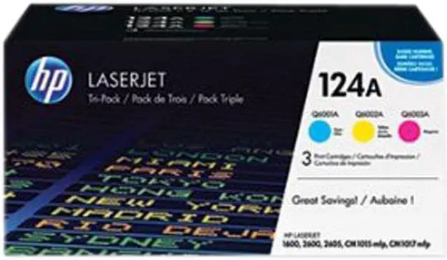 Main image of HP 124A Cyan/Magenta/Yellow Tri-pack LaserJet Toner Cartridges (CE257A)