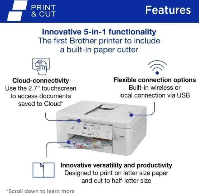 Alt view image 3 of 9 - Brother MFC-J1800DW Print & Cut All-in-One Color Inkjet Printer with automatic paper cutter