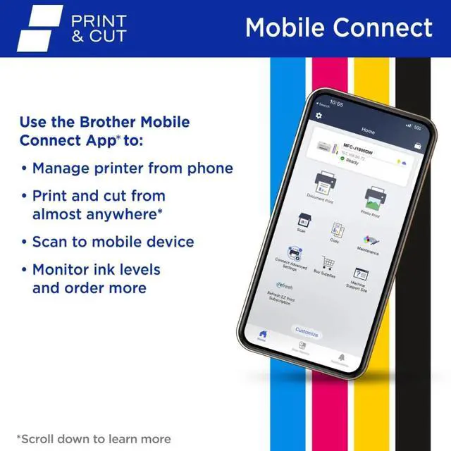 Alt view image 8 of 9 - Brother MFC-J1800DW Print & Cut All-in-One Color Inkjet Printer with automatic paper cutter