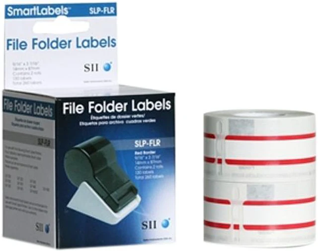 Main image of Seiko SmartLabel SLP-FLR File Folder Label - 0.56" Width x 3.43" Length - 130/Roll - 0.79" Core - 2 Roll - Red
