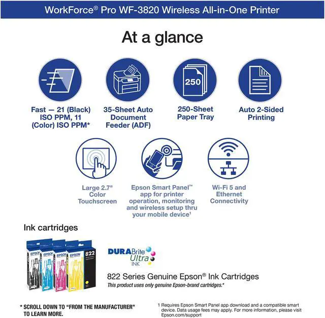 Alt view image 4 of 8 - Epson WorkForce Pro WF-3820 Wireless All-in-One Inkjet Printer