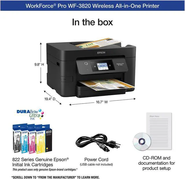 Alt view image 6 of 8 - Epson WorkForce Pro WF-3820 Wireless All-in-One Inkjet Printer