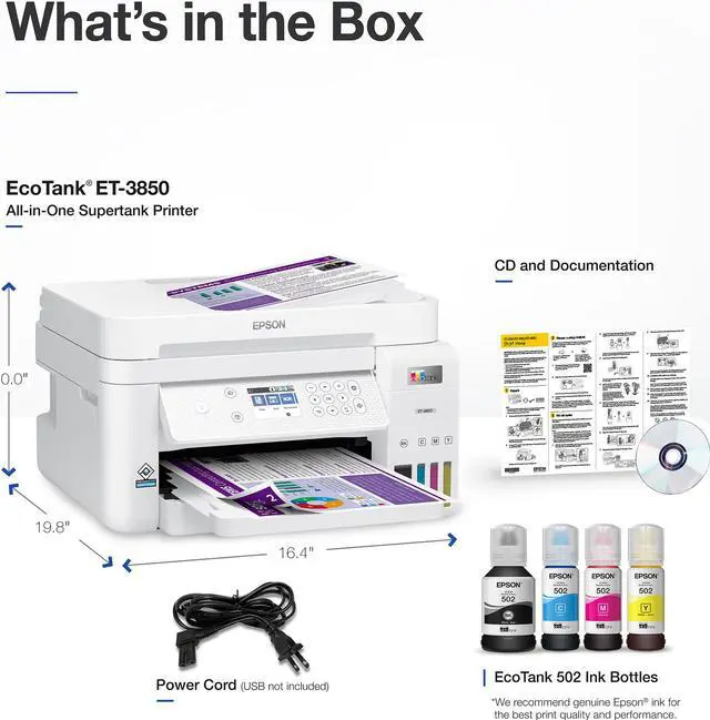 Alt view image 6 of 8 - Epson EcoTank ET-3850 Wireless Color All-in-One Cartridge-Free Supertank Printer with Scanner, Copier, ADF and Ethernet