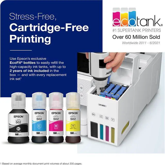 Alt view image 4 of 8 - Epson EcoTank ET-3850 Wireless Color All-in-One Cartridge-Free Supertank Printer with Scanner, Copier, ADF and Ethernet