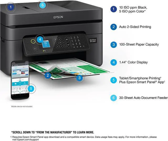 Alt view image 10 of 13 - Epson WorkForce WF-2930 Wireless All-in-One Printer