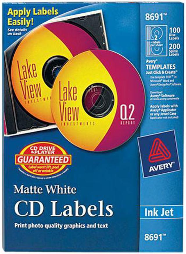 Main image of Avery CD Labels, Matte White, 100 Face Labels/200 Spine Labels (8691)