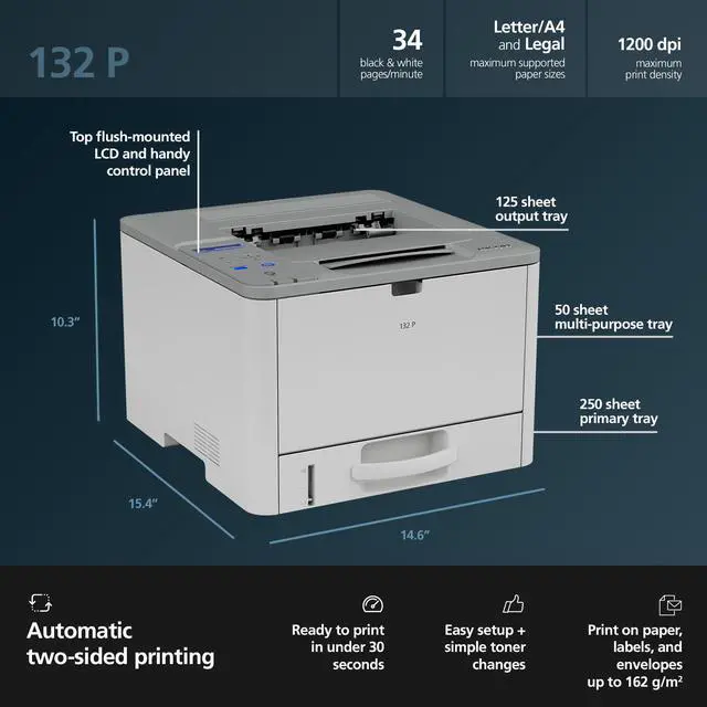 Alt view image 8 of 13 - RICOH 132 P Black and White Laser Printer
