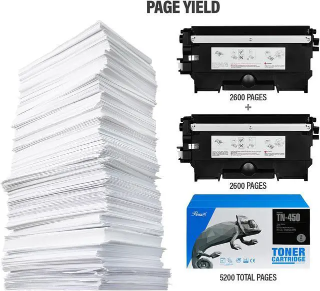 Alt view image 6 of 6 - Rosewill Replacement Toner Cartridge for Brother TN450 TN-450 TN420 TN-420, 5200 Total Page Yield, Black Ink Compatible with Brother Laser Printer (2-Pack)