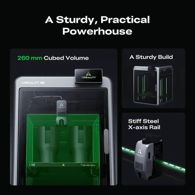 Alt view image 4 of 7 - Creality K2 3D Printer - 260x260x260mm Build, Step-Servo Motors, 600mm/s Speed, Smart Auto Leveling, CFS Compatible (not included)