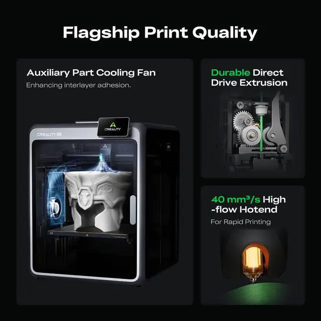 Alt view image 7 of 7 - Creality K2 3D Printer - 260x260x260mm Build, Step-Servo Motors, 600mm/s Speed, Smart Auto Leveling, CFS Compatible (not included)
