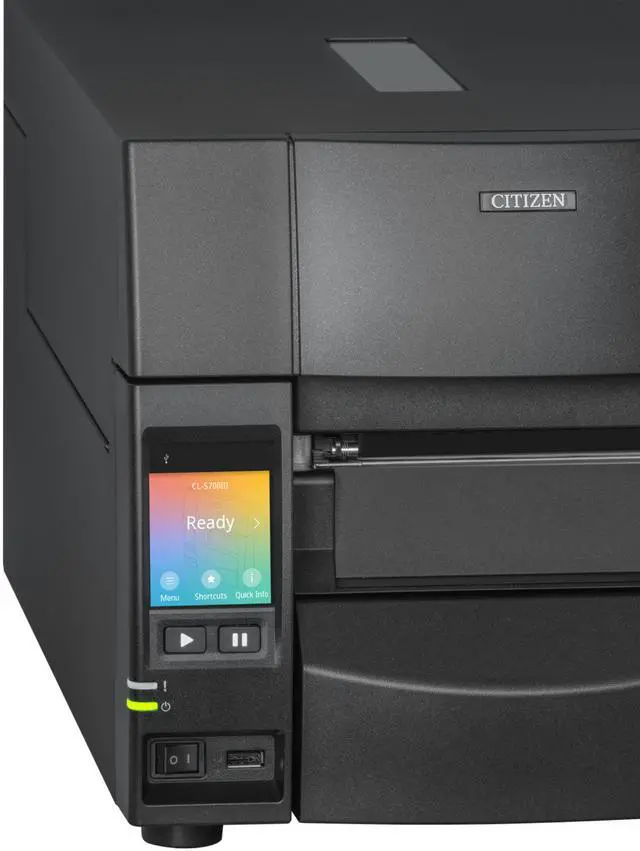 Alt view image 2 of 13 - Citizen CL-S700III CL-S700IIINNU Industrial Label Printer – 12ips, 300mm/s, Thermal Transfer/Direct Thermal, 4.6" Width, 8" Roll, 450m Ribbon, Touchscreen, USB/Ethernet PC-Free Printing