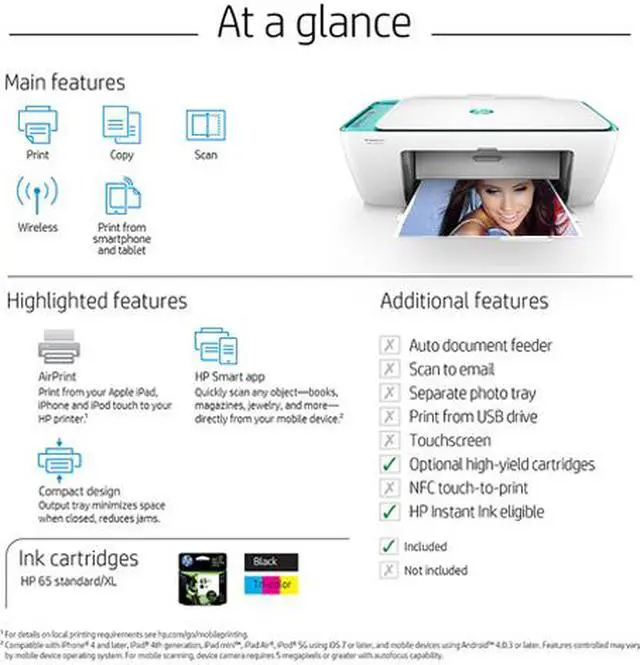 Alt view image 7 of 7 - HP DeskJet 2655 (V1N03A) Wireless All-In-One Color Inkjet Printer - Teal