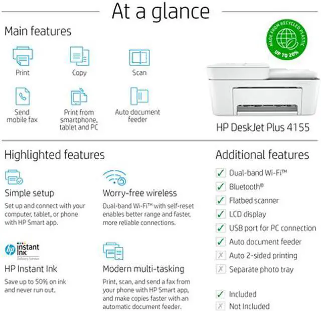 Alt view image 11 of 11 - HP DeskJet 4155 Wireless All-in-One Color Printer