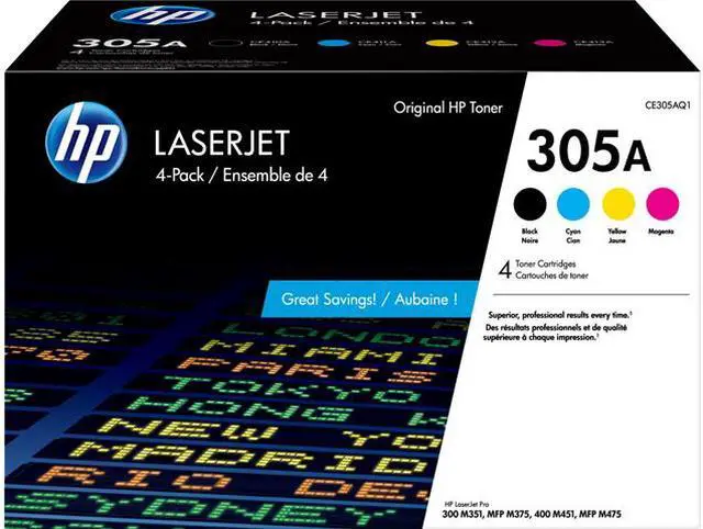Main image of HP 305A CE305AQ1 Original LaserJet Toner Cartridges Black/Cyan/Magenta/Yellow