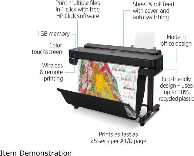 Alt view image 3 of 7 - HP DesignJet T650 Large Format Wireless Plotter Printer - 36", with Convenient 1-Click Printing (5HB10A)