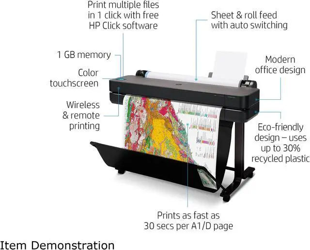Alt view image 3 of 7 - HP DesignJet T630 Large Format Wireless Plotter Printer - 36", with convenient 1-Click Printing (5HB11A)