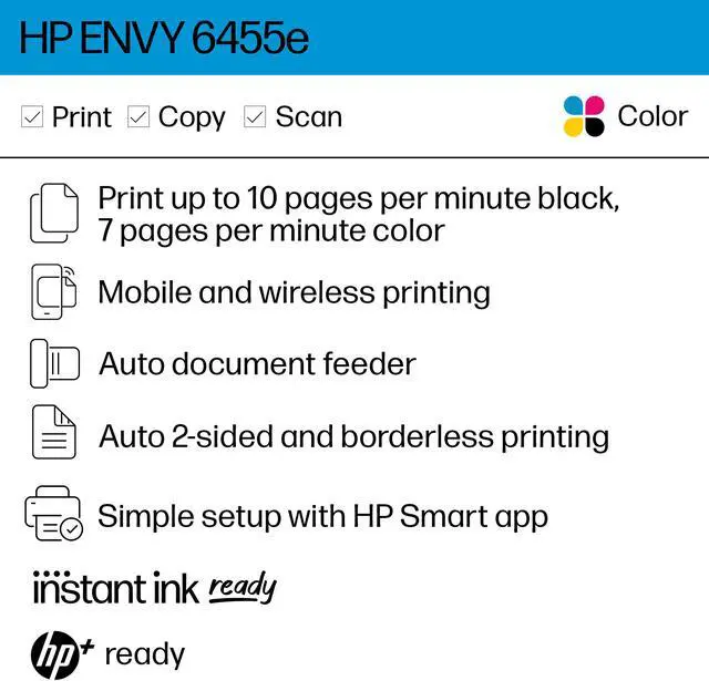 Alt view image 10 of 19 - HP ENVY 6455e All-in-One Wireless Color Printer, with Bonus 3 Months Free Instant Ink with HP+ (223R1A)