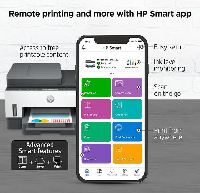 Alt view image 6 of 8 - HP Smart -Tank 7301 Wireless All-in-One Cartridge-free Ink Printer, up to 2 years of ink included, mobile print, scan, copy, automatic document feeder (28B70A)