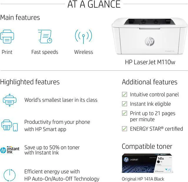 Alt view image 6 of 11 - HP LaserJet M110w Wireless Black & White Printer