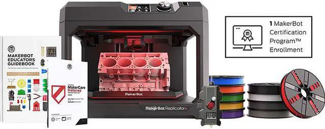 Main image of Makerbot Replicator+ Starter Pack - 3 YR MakerCare Black FDM (Fused Deposition Modeling) 100 microns 3D Printer 11.60" x 7.60" x 6.50" Build Size