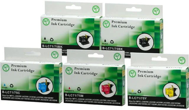 Green Project B-LC75(5PK) Black and Colors Compatible Brother LC75 Ink ...