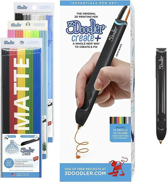 Main image of 3Doodler Onyx Black Create+ Essentials 3D Printing Pen Set