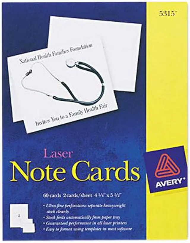 Main image of Avery 5315 Printer Compatible Cards, 4-1/4 x 5-1/2, Two per Sheet, 60/Box with Envelopes