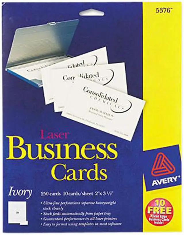 Main image of Avery Laser Business Cards, 2 x 3 1/2, Ivory, 10 Cards/Sheet, 250/Pack