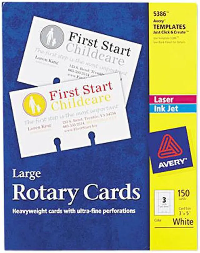 Main image of Avery 5386 Laser/Inkjet Rotary Cards, 3 x 5, 3 Cards/Sheet, 150 Cards/Box