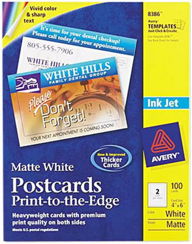 Main image of Avery 8386 Inkjet-Compatible Postcards, 4 x 6, Two per Sheet, 100 Cards/Pack