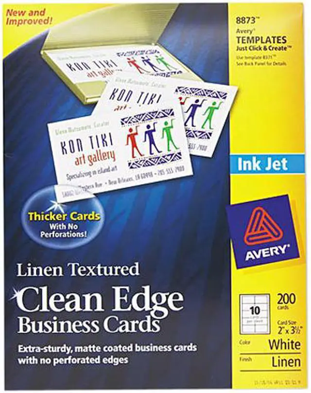 Main image of Avery Linen Texture True Print Business Cards Inkjet 2 x 3 1/2 Linen White 200