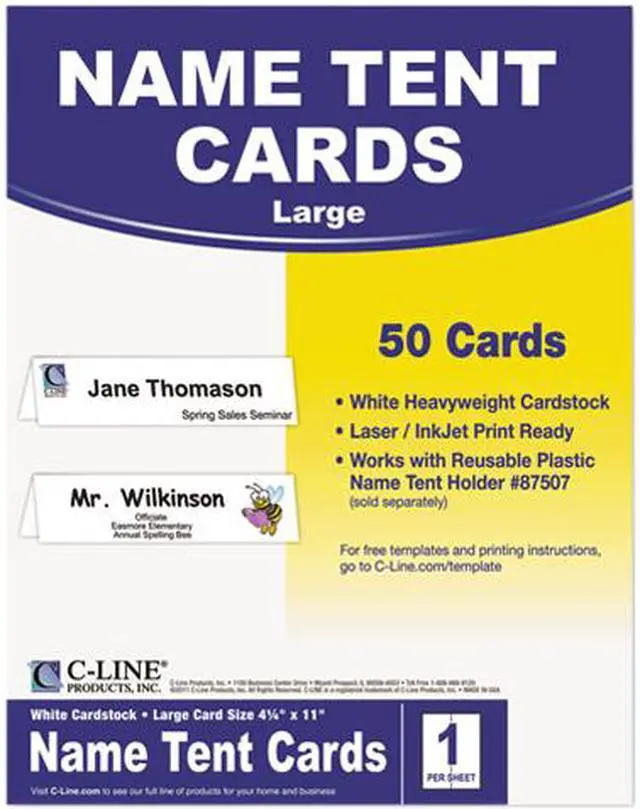 Main image of C-line 87517 Tent Cards, White, 4-1/4 x 11, 1 Card/Sheet, 50 Cards/Box