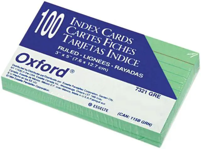Main image of Oxford 7321-GRE Ruled Index Cards, 3 x 5, Green, 100/Pack