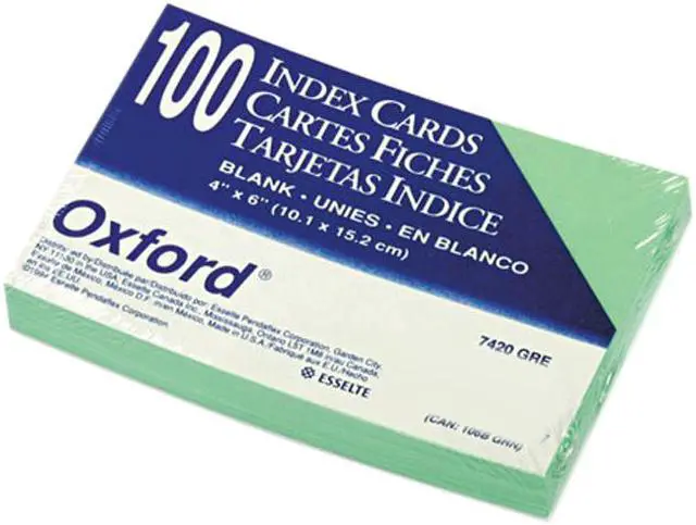 Main image of Oxford 7420-GRE Unruled Index Cards, 4 x 6, Green, 100/Pack