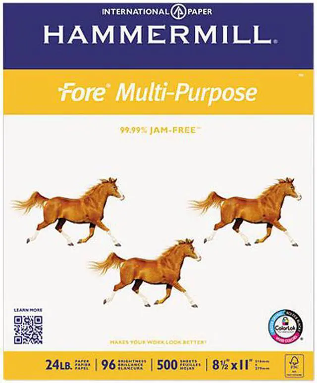 Main image of Hammermill Fore MP Multipurpose Paper - Letter - 8 1/2" x 11" - 24 lb Basis Weight - 5000 / Carton - White  HAM103283